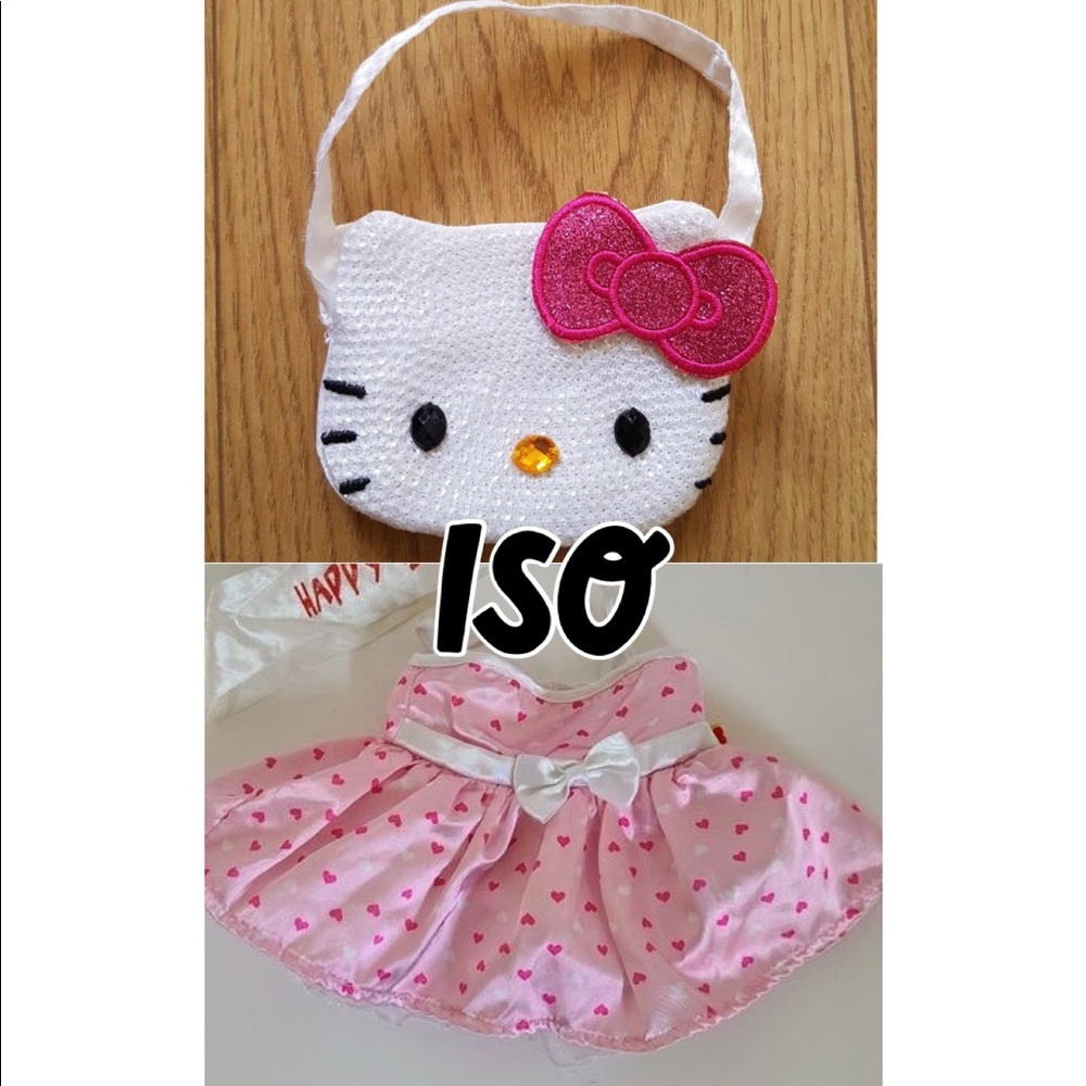 ISO build a bear hello kitty bag and pink heart dress